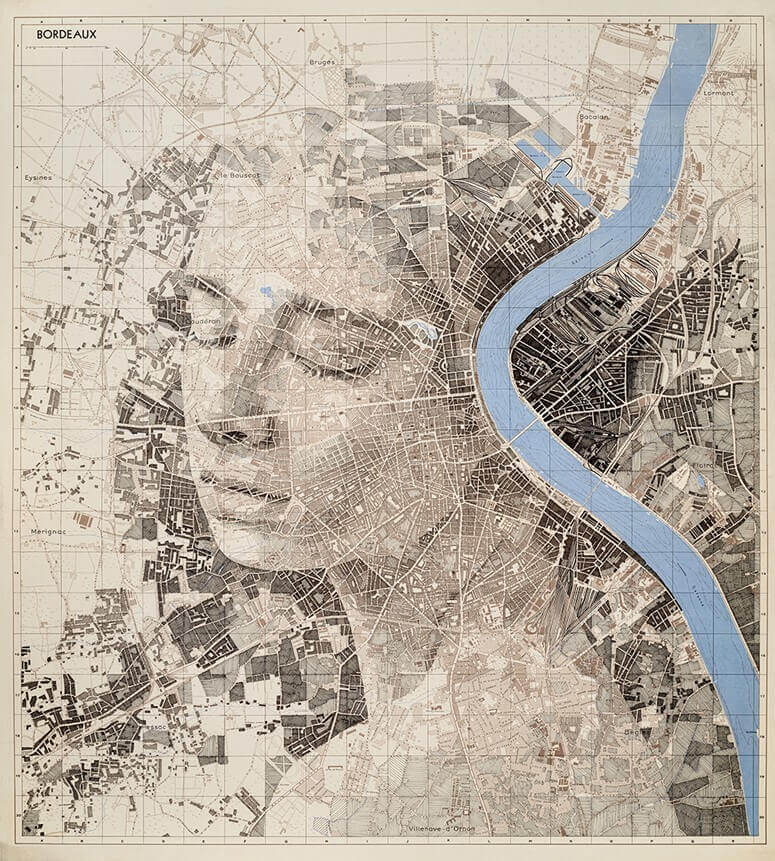 drawing of woman created on map base